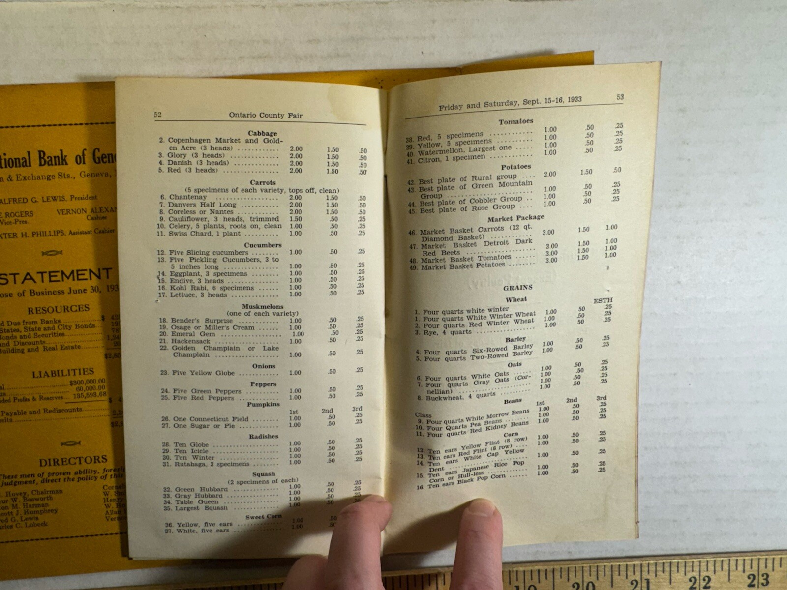 Vintage 1933 93rd Annual Exhibition of The Ontario County Agricultural Brochure