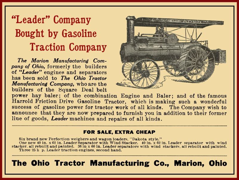 1910 Ohio Tractor Mfg. Co. NEW Metal Sign: Successor to Leader Tractors – Marion