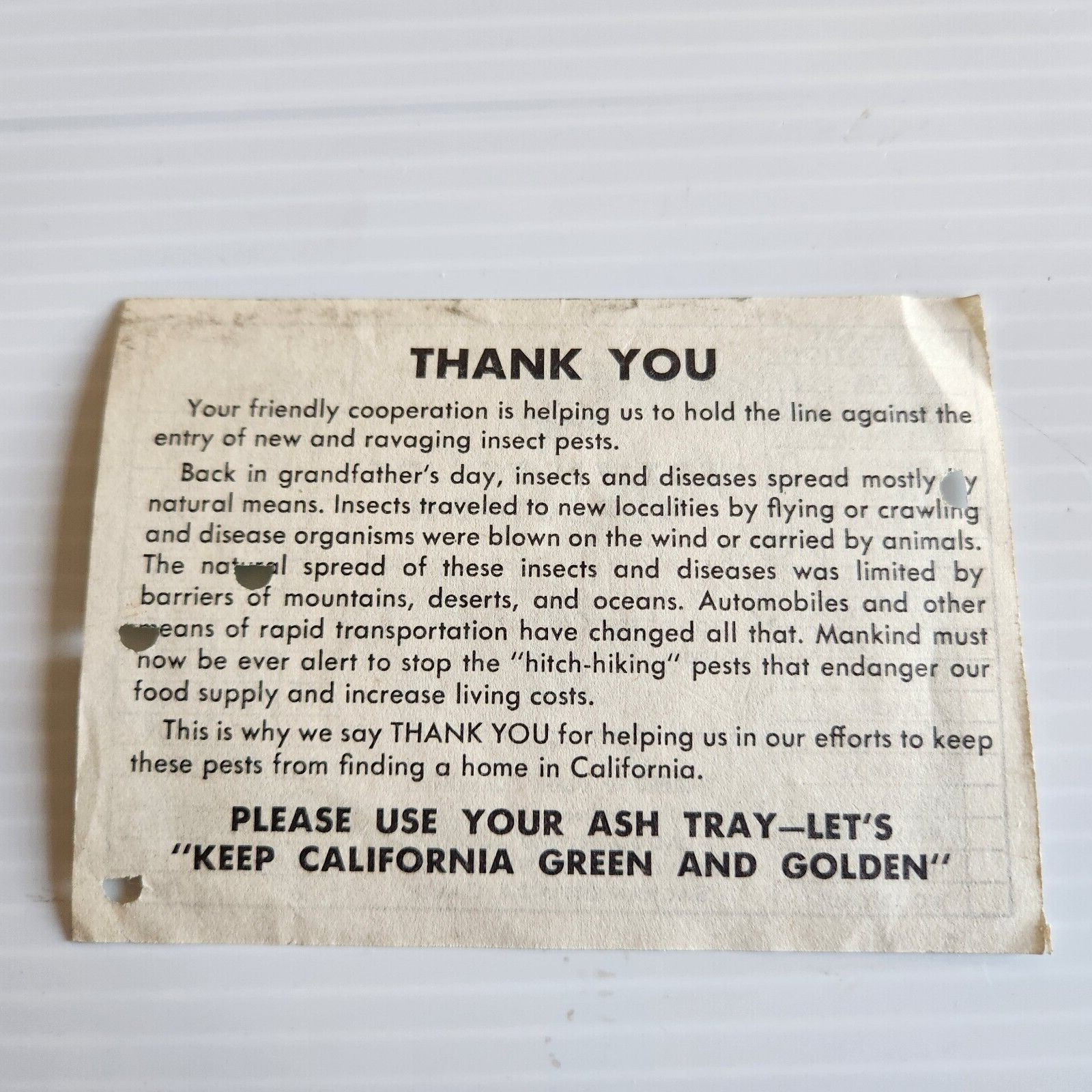 1954 California Certificate of Vehicle Inspection Paper Dept. of Agriculture