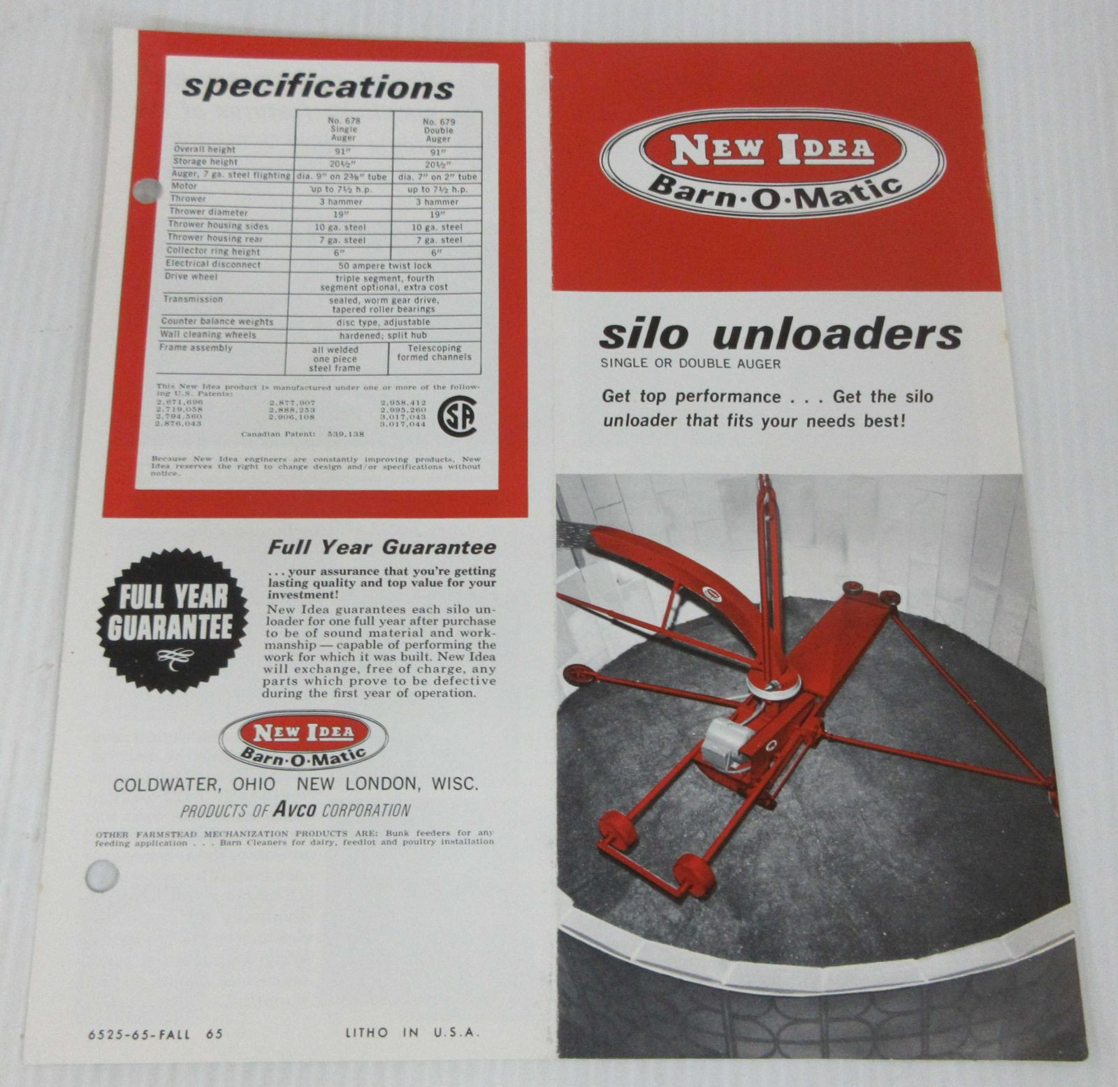 New Idea Barn-O-Matic Silo Unloaders Foldout Brochure