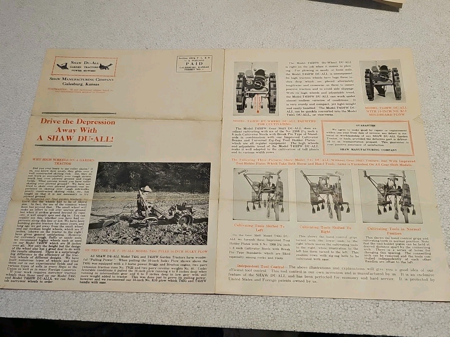 Vintage Shaw Tractor Mailer Advertising Foldout Original