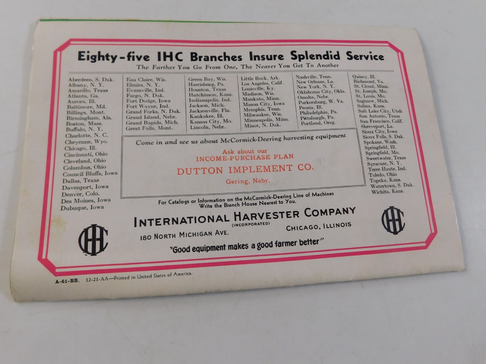 1921 McCORMICK DEERING #60 COMBINE HARVESTER THRESHER SALES BROCHURE FOLDOUT VG