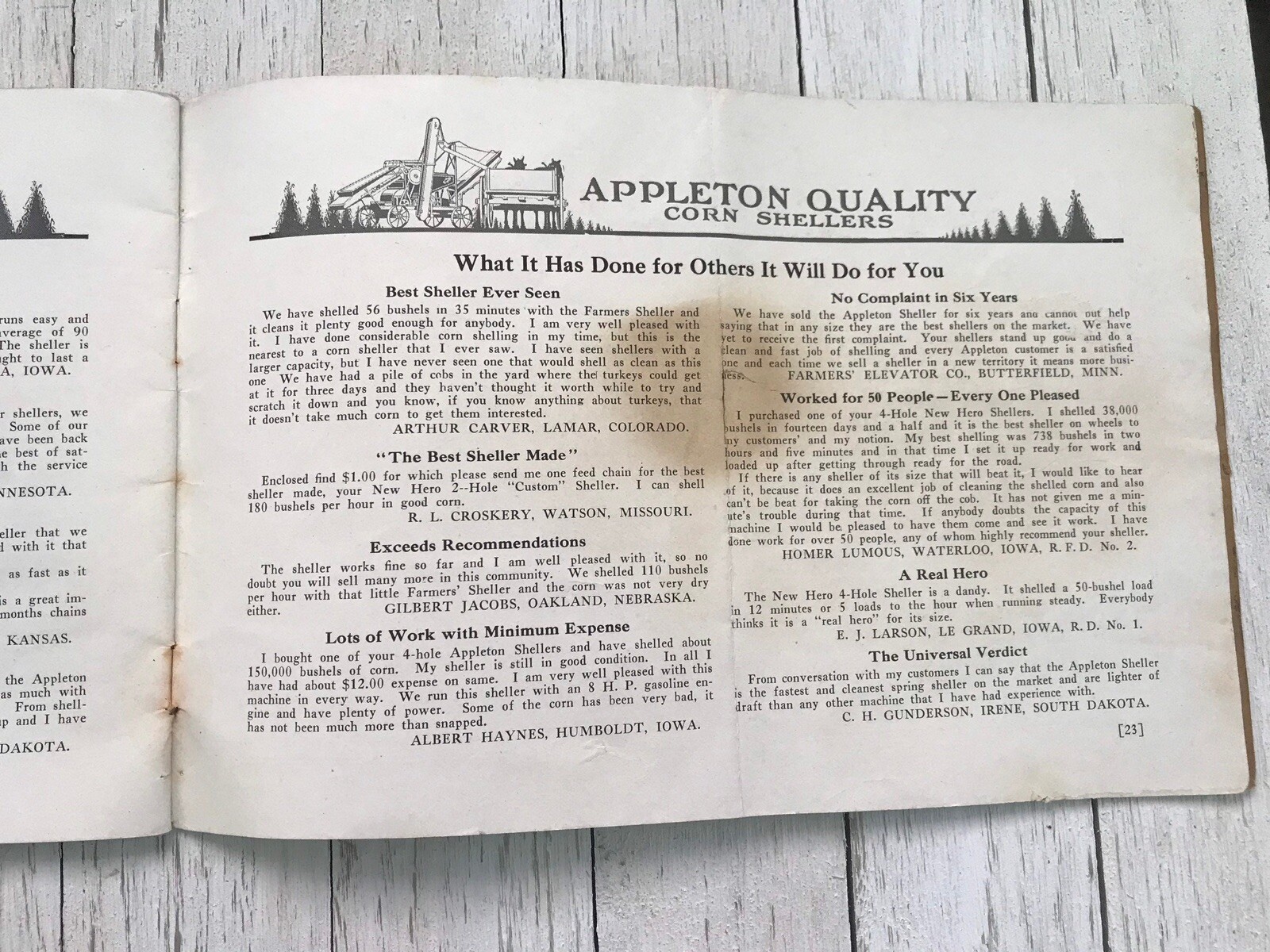 Early 1900&rsquo;s Appleton Corn Sheller Catalog New Hero 2-Hole Sheller