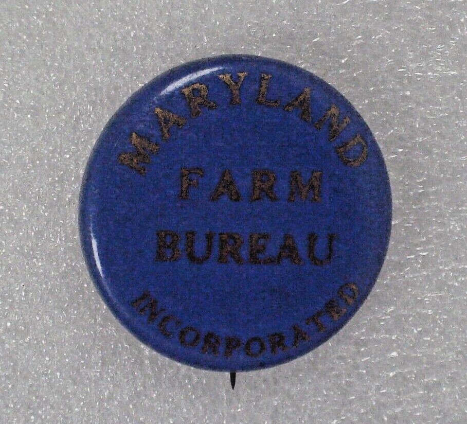 Vintage 1960&rsquo;s Maryland Farm Bureau Lapel pin / button. Corn Cattle Farming