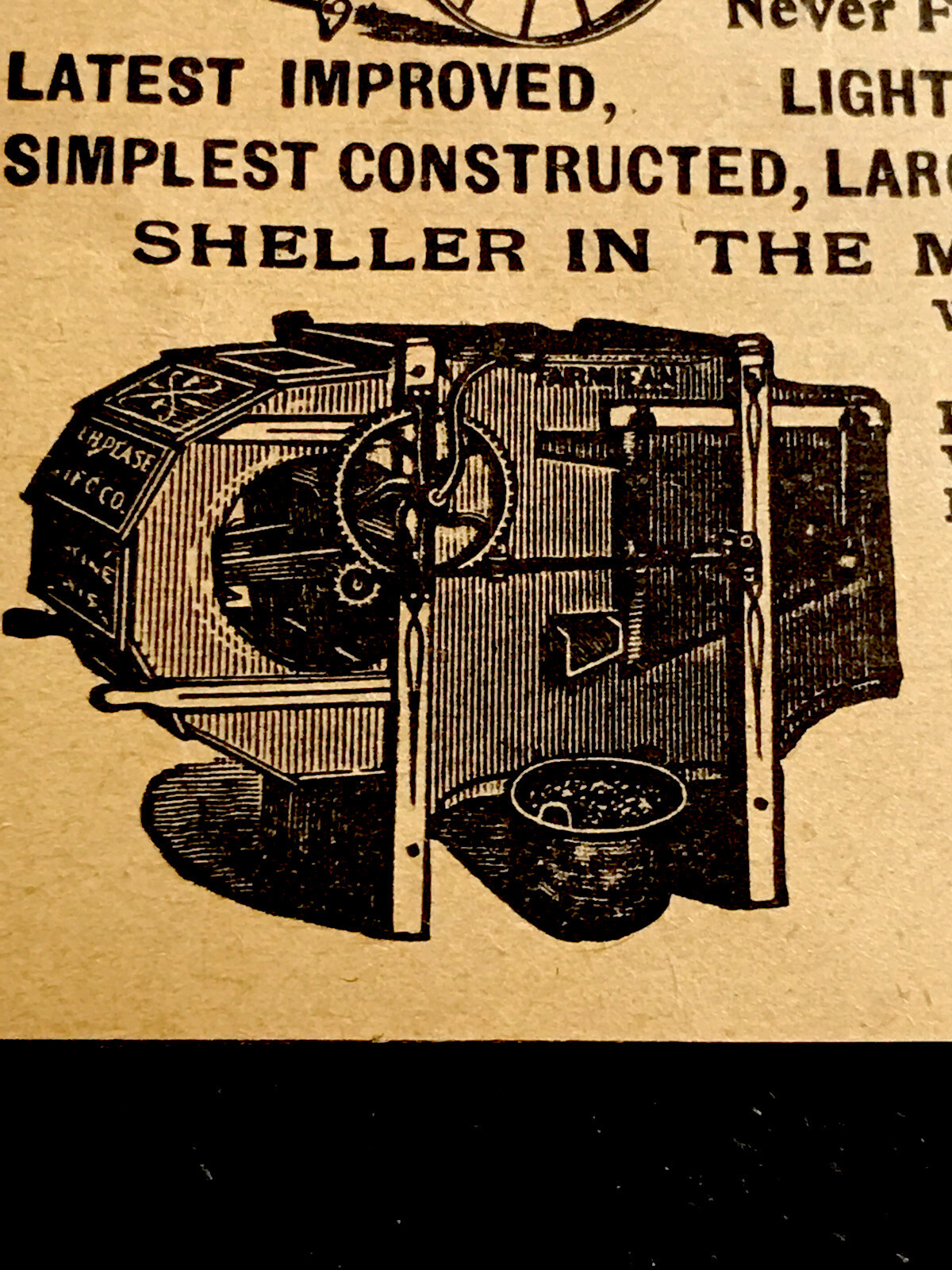ORIGINAL 1897 Racine Corn Shellers & Pease Advertising – Wisconsin