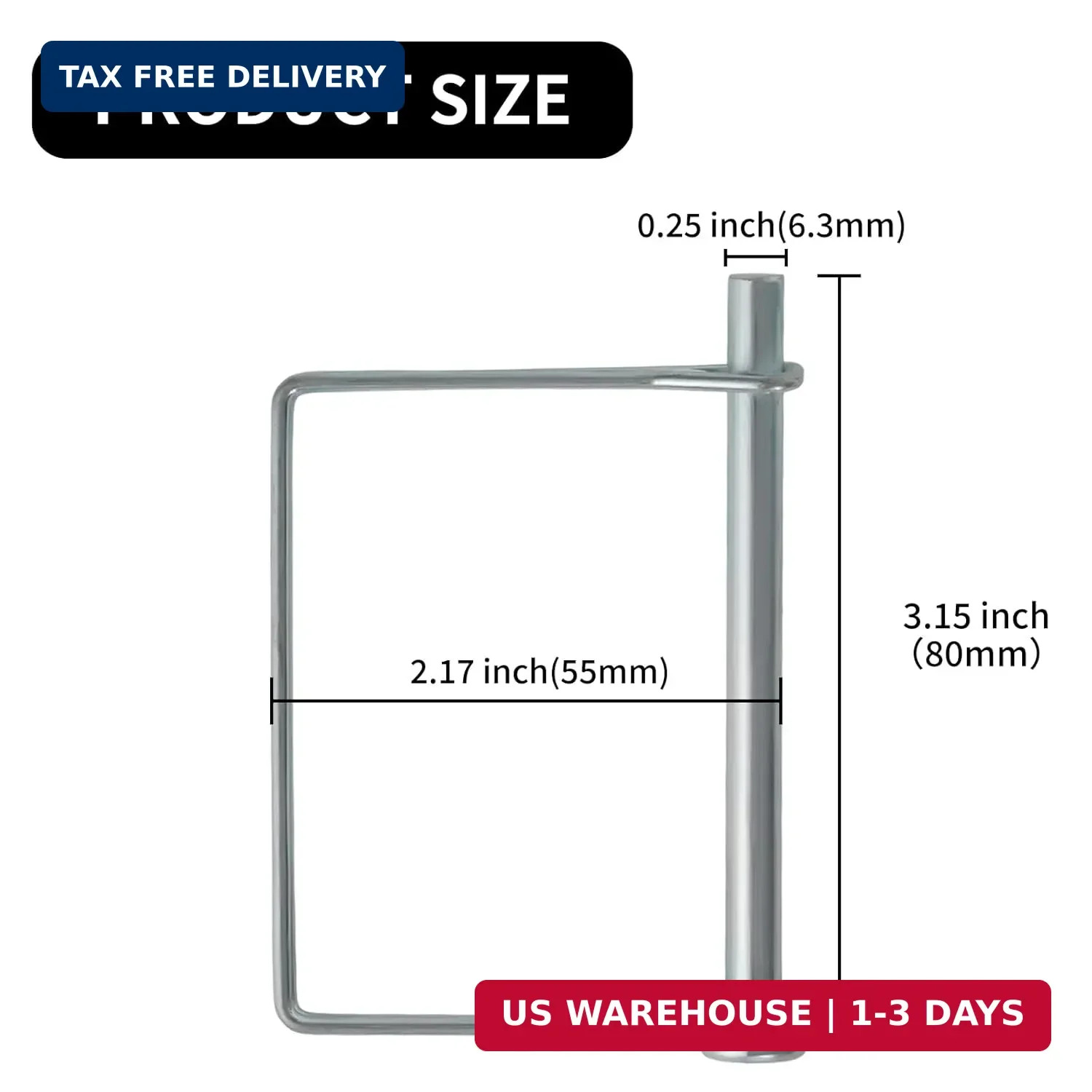 2 Pack Premium Safety Coupler Pin 1/4&Prime; x 3.15&Prime;(6.3mm x 80mm) High-Quality Traile