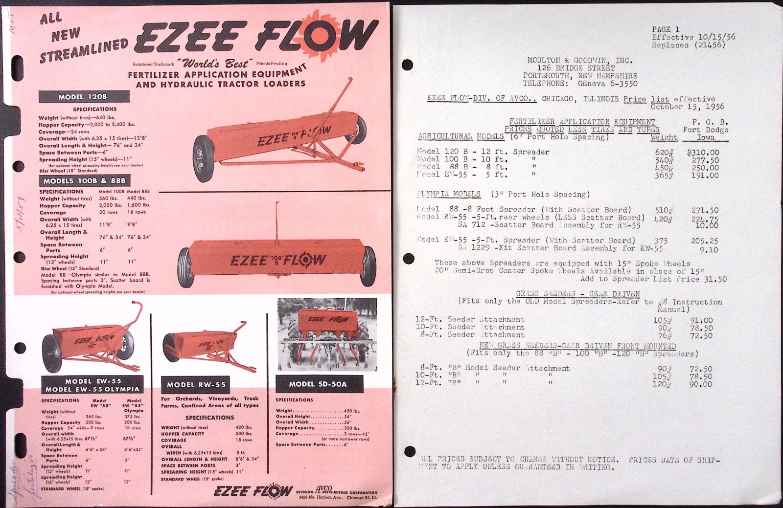 1959 Ezee Flow Fertilizer Application Equipment & Hydraulic Loaders Brochure