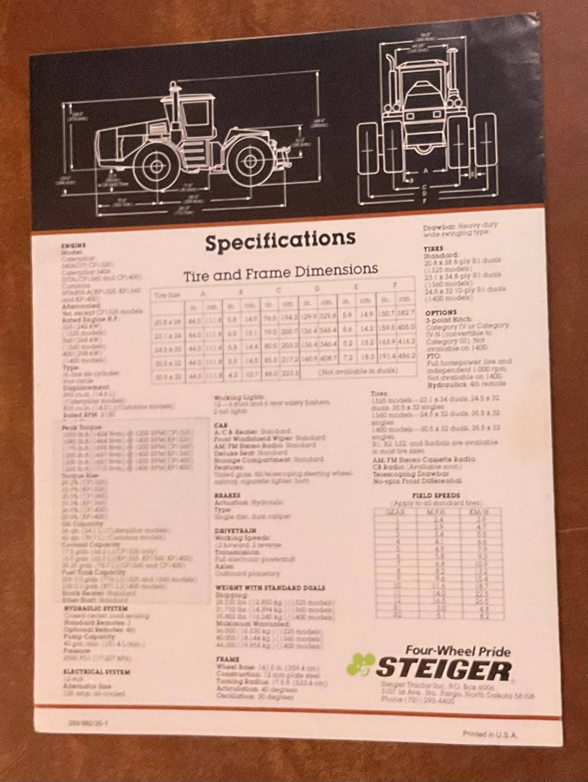 Steiger Panther 1000 Tractor Brochure 289/882/35-1. Caterpillar; Cummins Powered