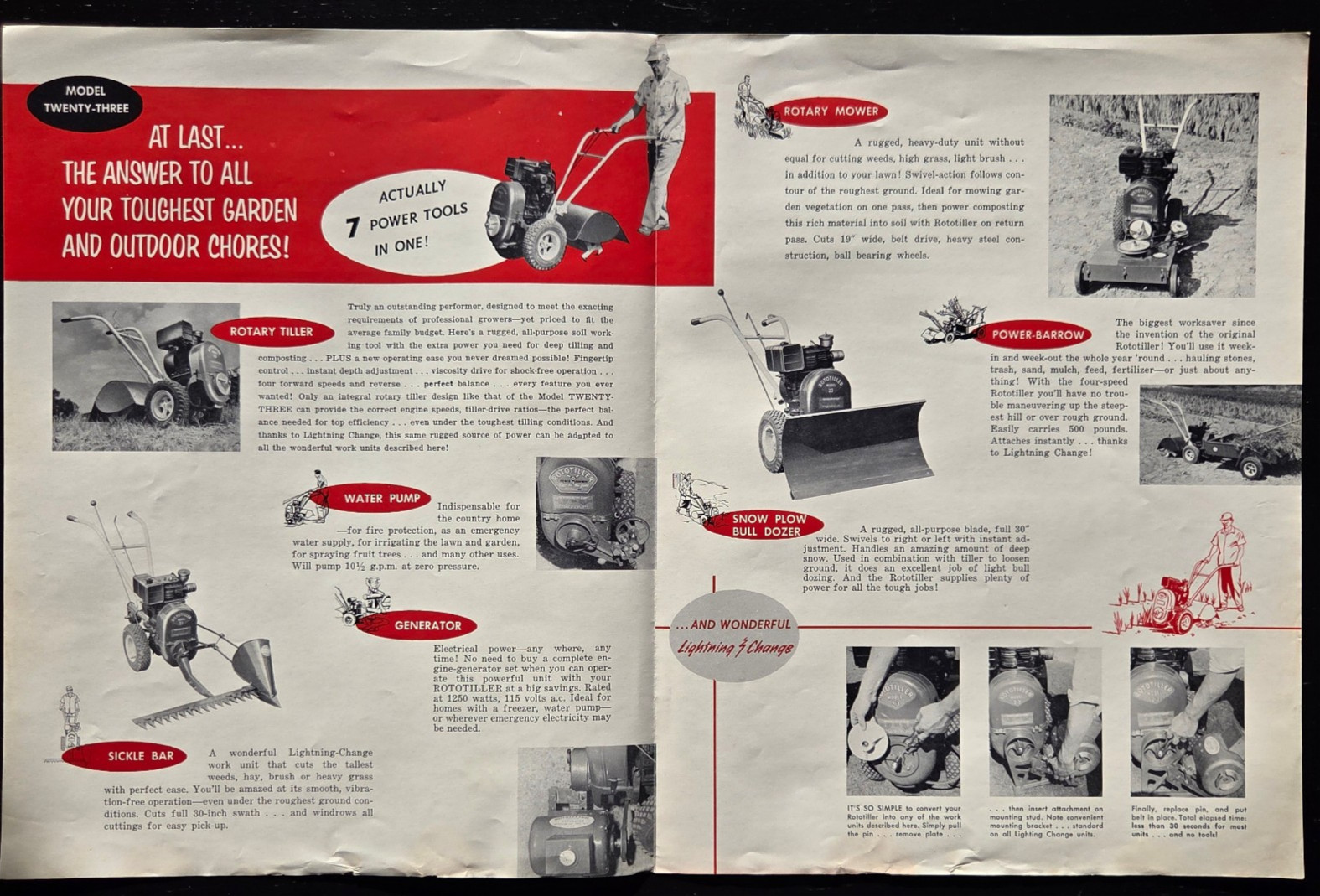 1950&rsquo;s ROTOTILLER MODEL 23 ROTARY TILLER 7 POWER TOOLS BROCHURE TROY NEW YORK