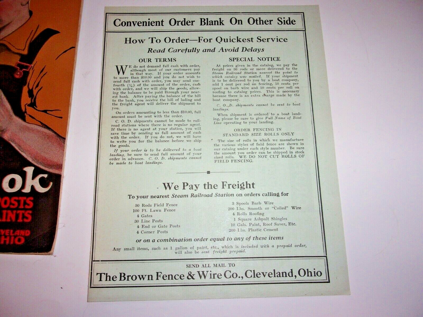 JIM BROWN&rsquo;S 1925 BARGAIN BOOK CATALOG BROWN&rsquo;S FENCE & WIRE, CLEVELAND, OHIO