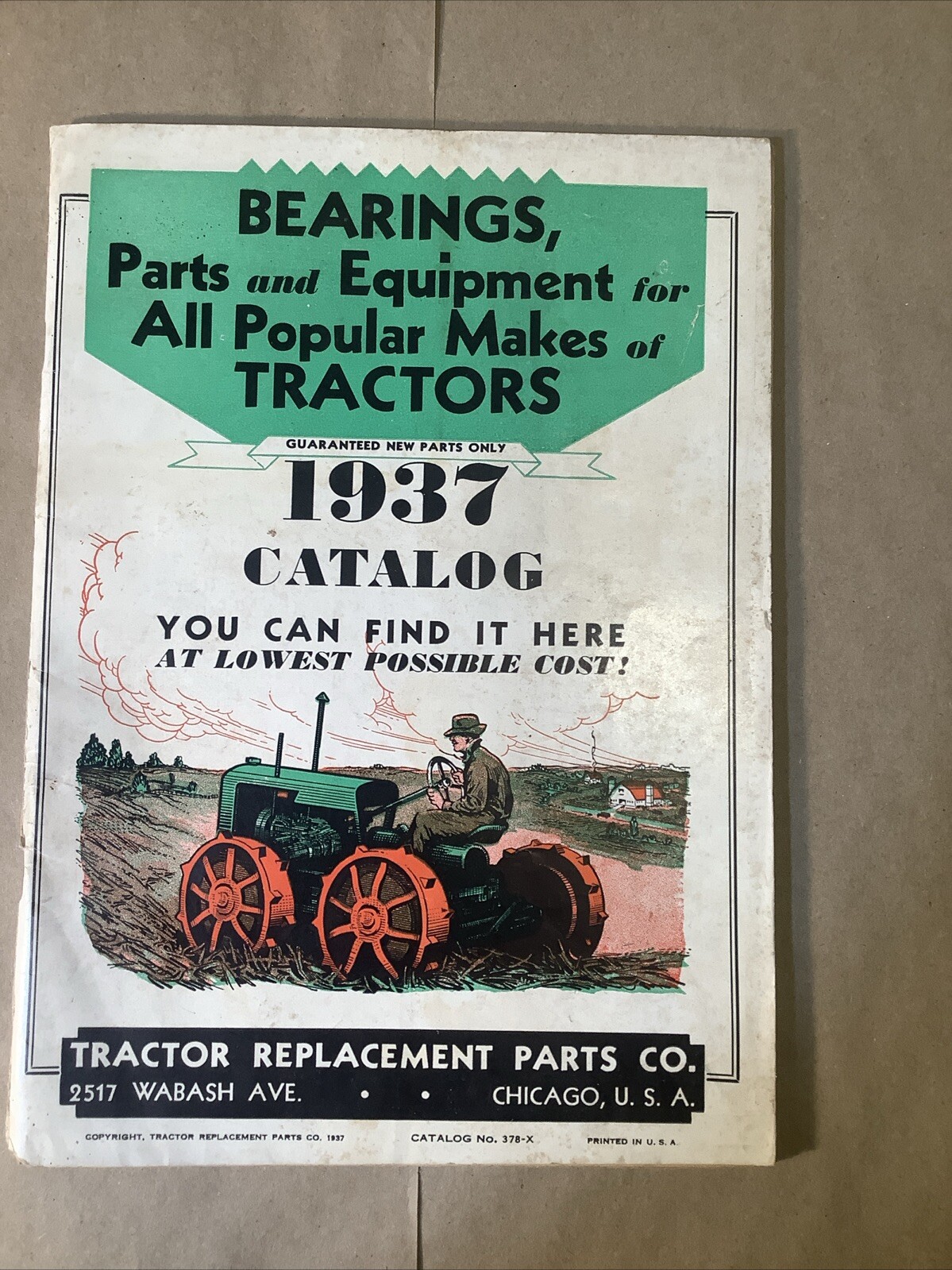 1937 Catalog Tractor Replacement Parts Company Chicago 378-X INV-P0518