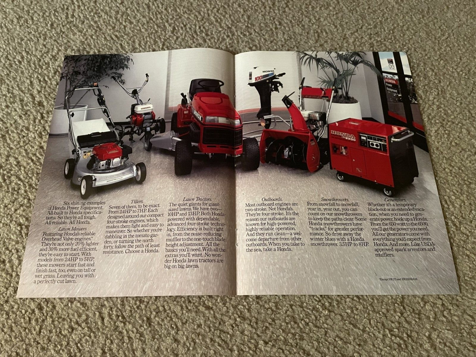 Vintage 1986 HONDA LAWN MOWER TILLER LAWN TRACTOR SNOWTHROWER Brochure Ad 1980s