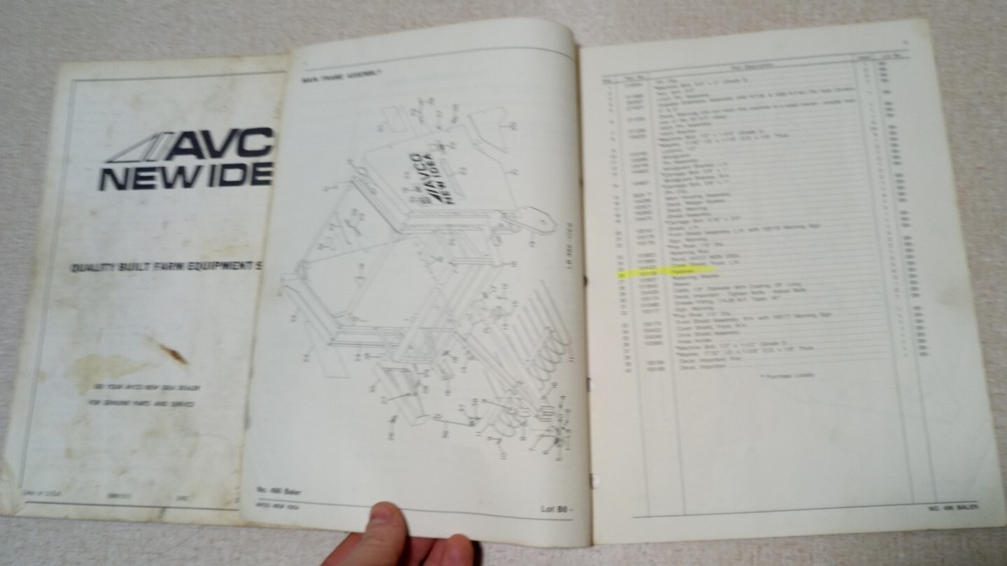 New Idea AVCO 486 RB-106 Round Baler Operator Manual & B-102 Parts List Ohio