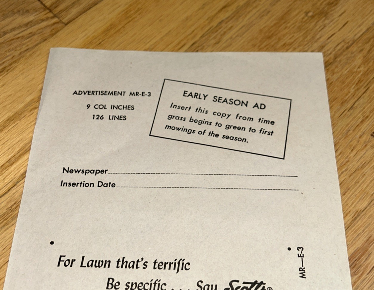 1940s O.M SCOTT Newspaper Layout Ad SCOTT&rsquo;S LAWN SEED EARLY SEASON Marysville OH