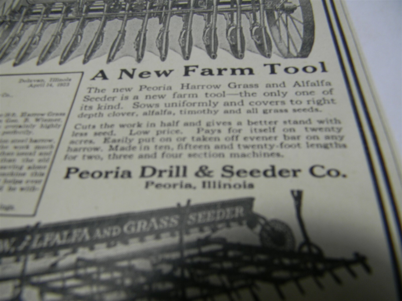 Vintage 1920s Peoris Disc Shoe Peoria Drill Co. Man Cave Farming Print Ad – 8O