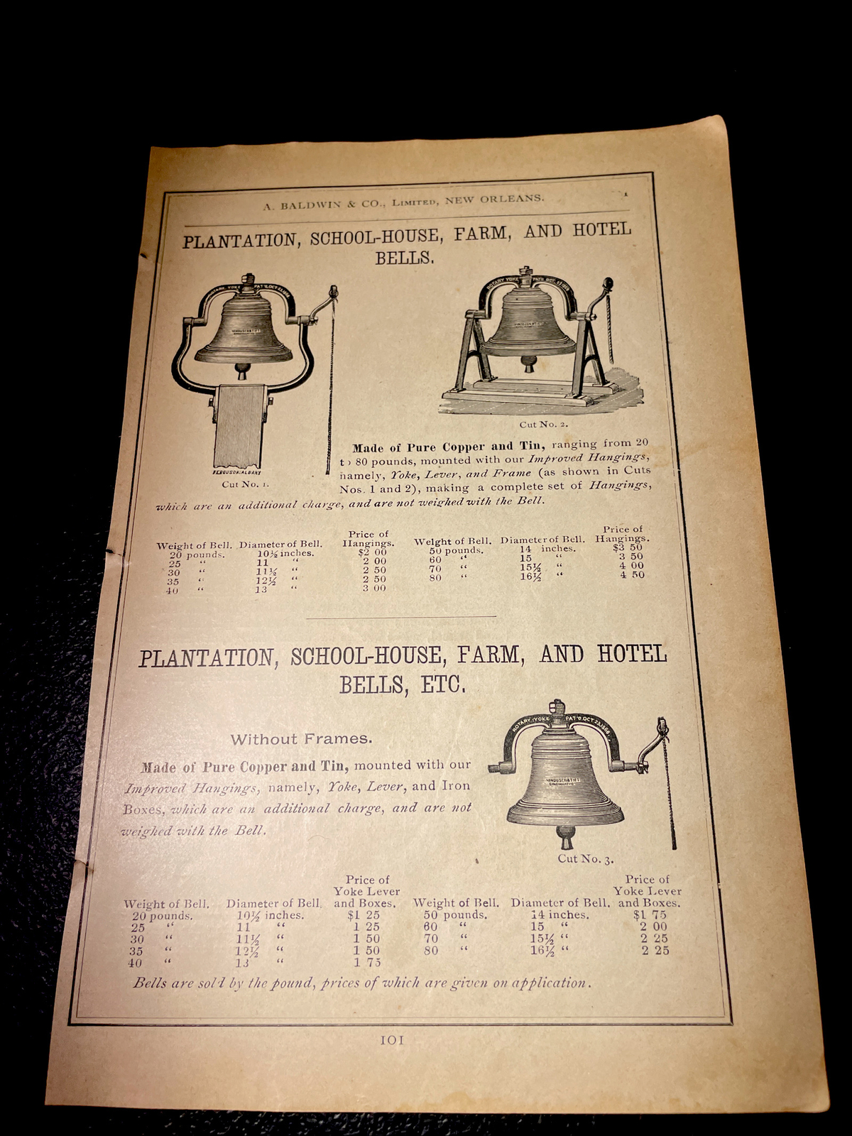 1891 Baldwin – Vanduzen & Tiet Bell – Farm Advertising New Orleans – Cincinnati