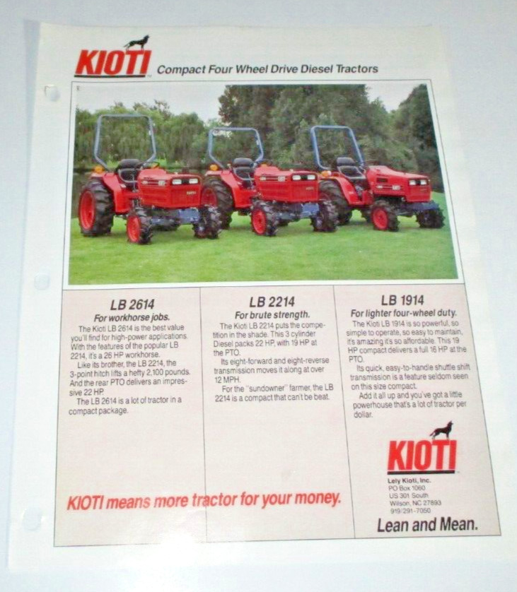 Kioti LB 2614, LB 2214 & LB 1914 Tractor Sales Brochure / Spec Sheet Literature