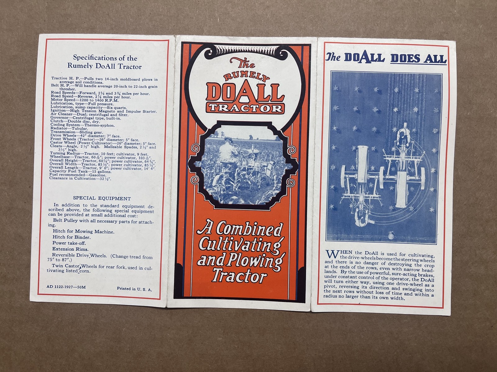 1927 Rumely DoAll Tractor Catalog Brochure Cultivating Plowing Vintage Original