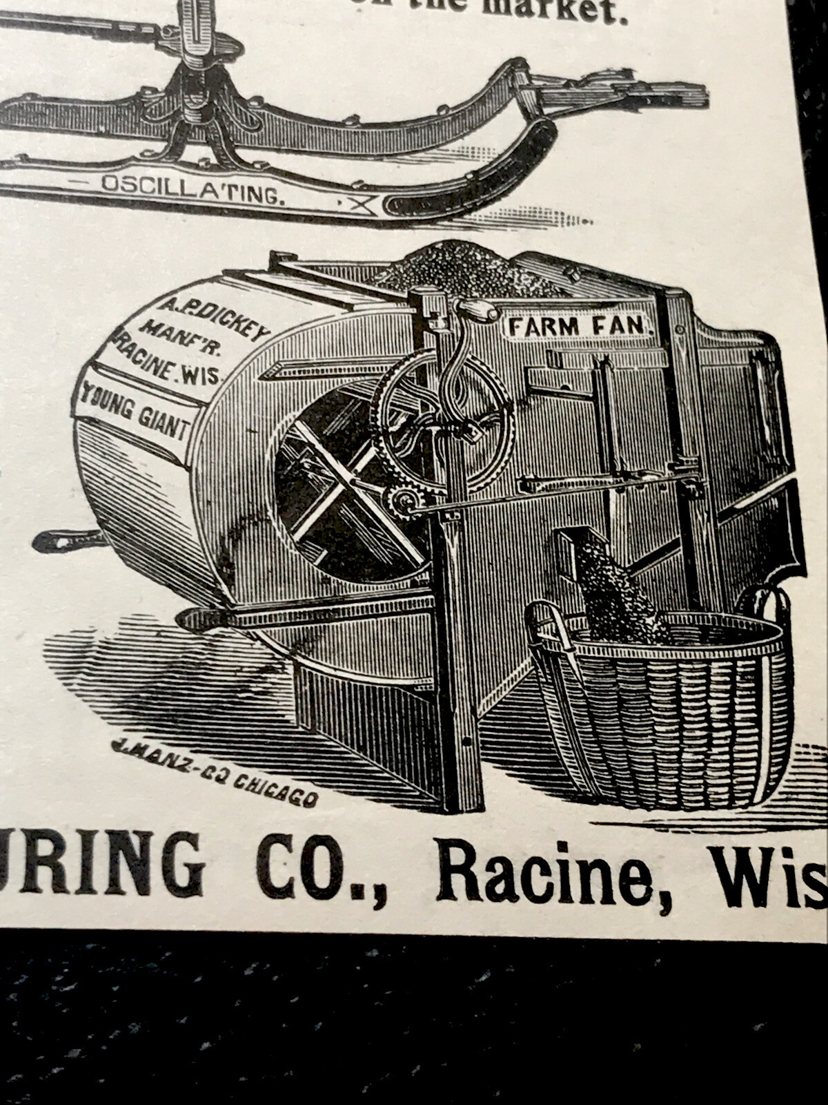 1897 Dickey Bob Sled & Fanning Mills Farm Advertising – Racine – Wisconsin