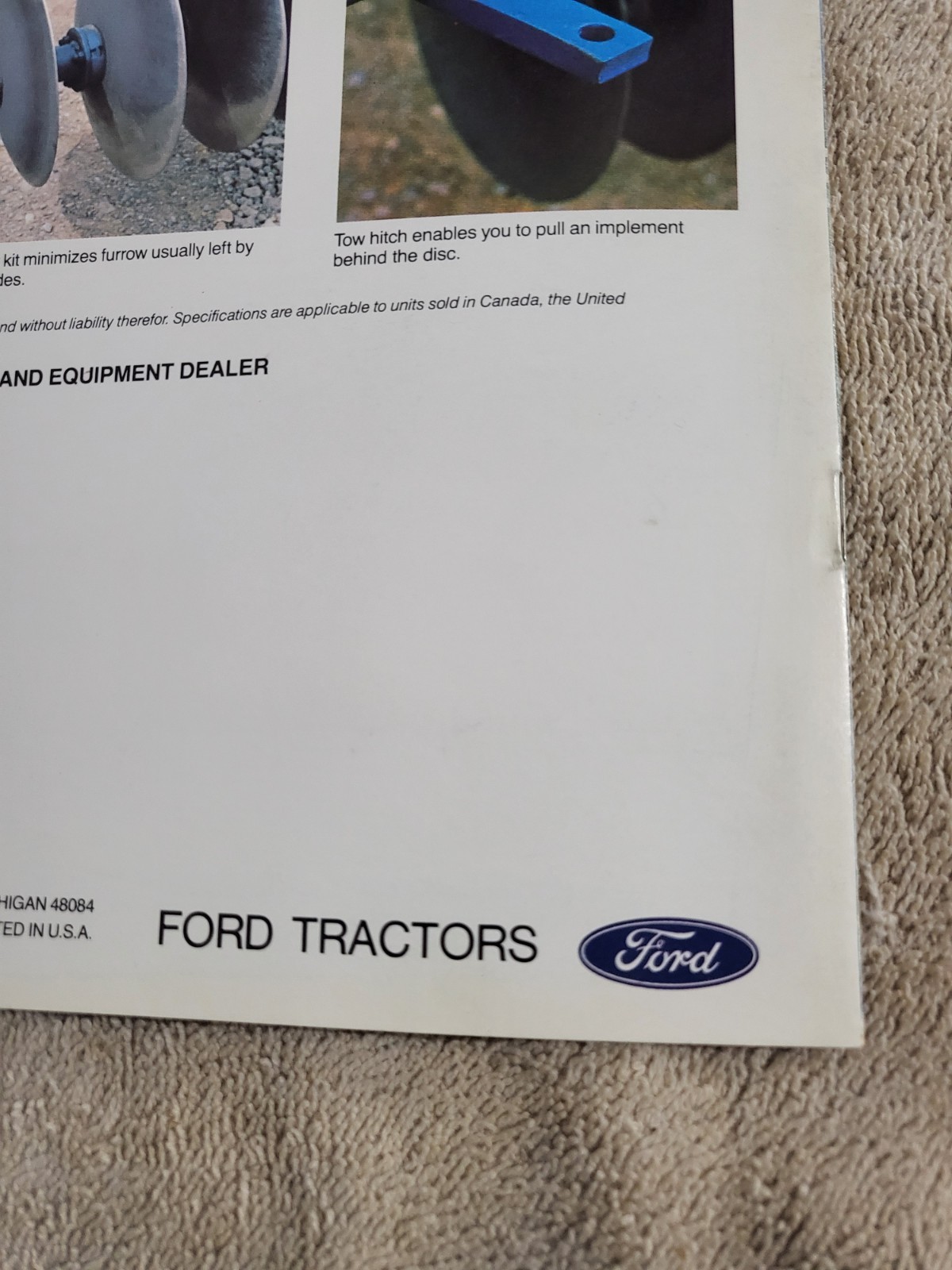 1984 Vintage Ford 200-251 Disk Harrow BROCHURE Tractor on Cover: TW-15 Troy, MI.