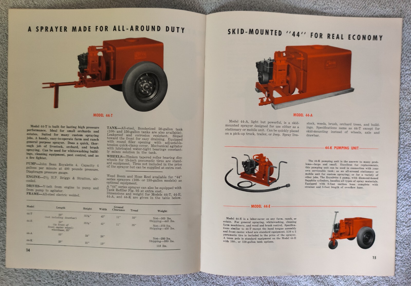 VINTAGE 1950&rsquo;s JOHN BEAN ALL PURPOSE SPRAYERS 24 Page BROCHURE/CATALOG