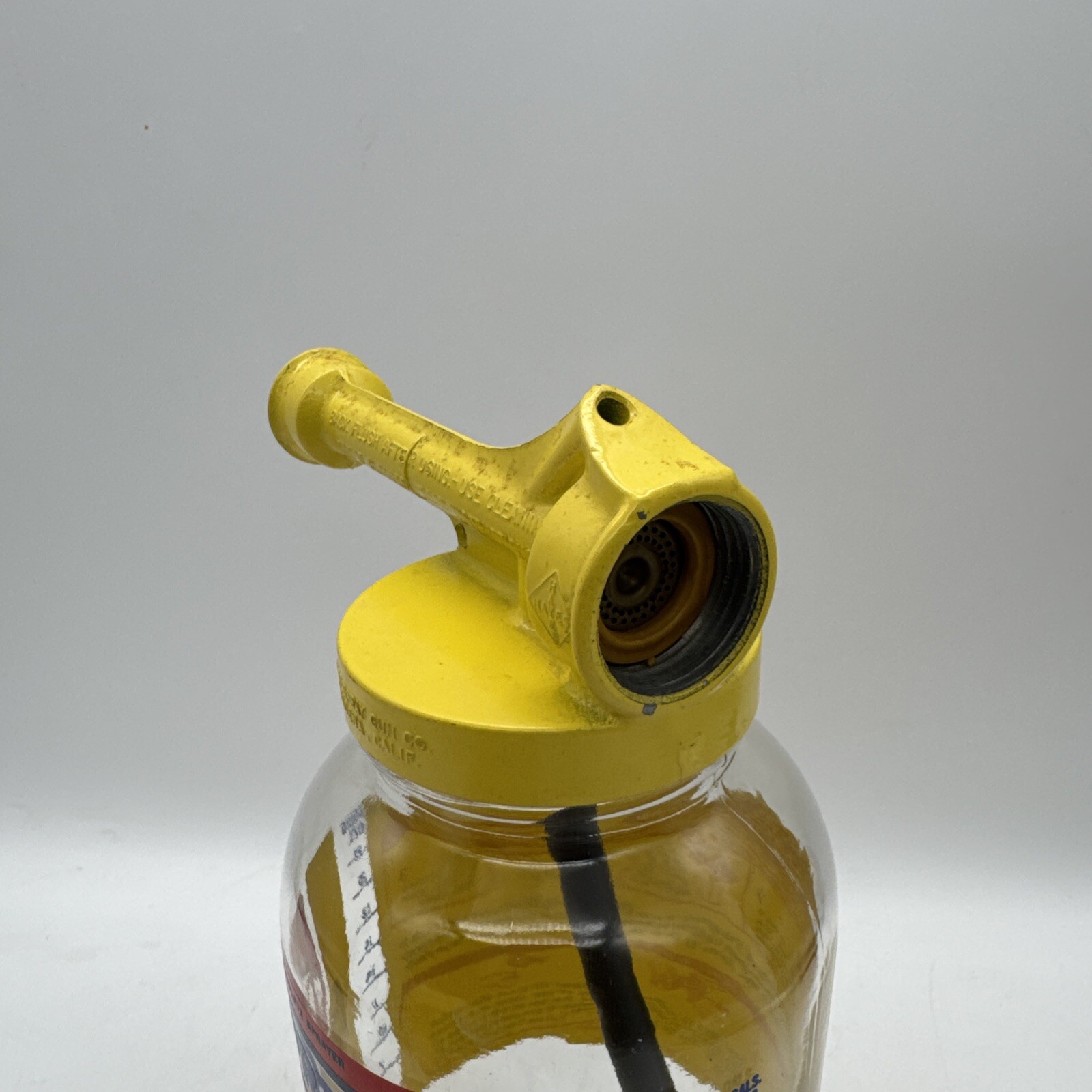 Vintage 1970 Ortho Lawn Sprayer Glass Jar Yellow Metal Lid 8&Prime; With Instructions