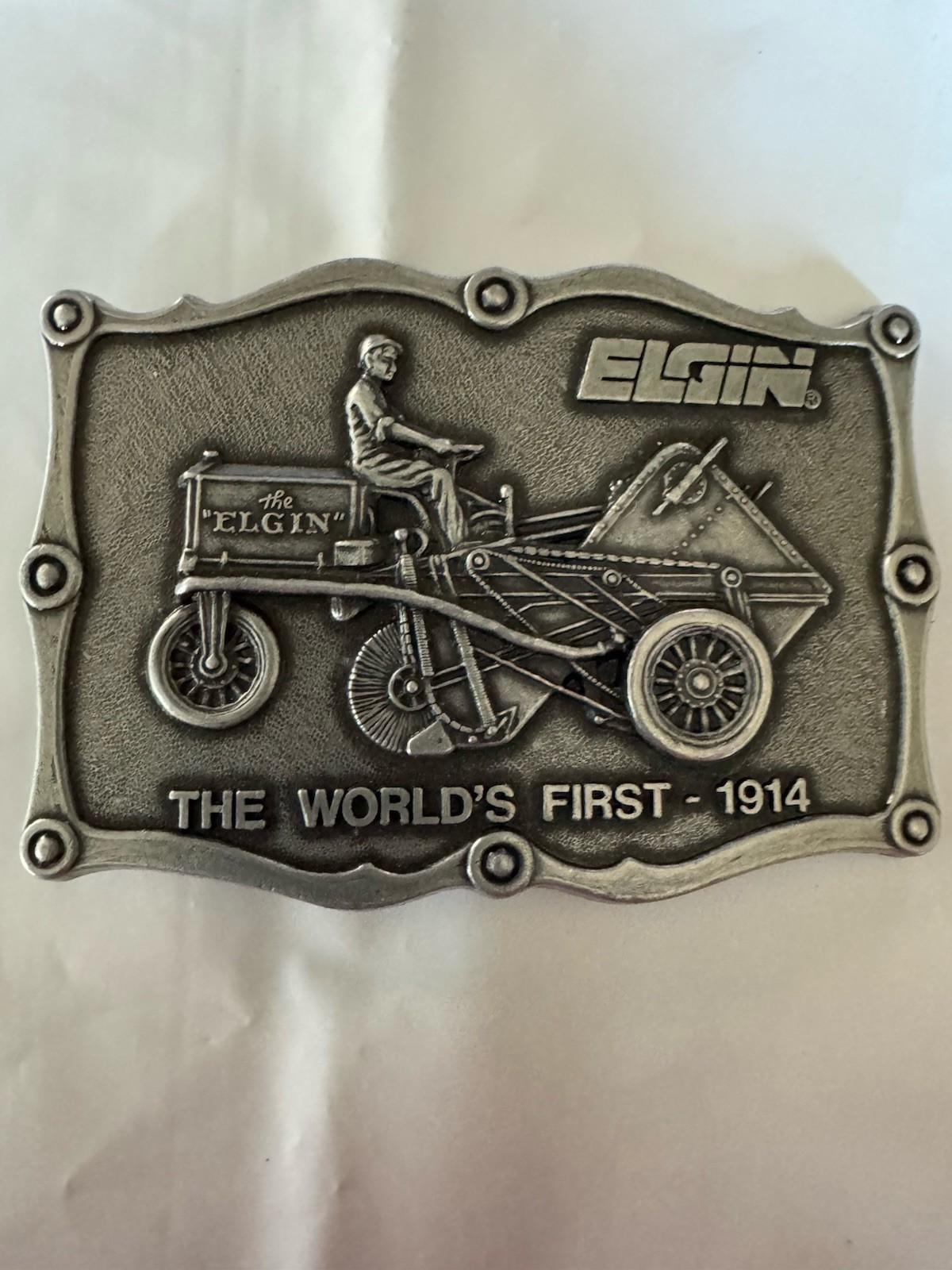 Elgin Original Agriculture Silver Gray Belt Buckle Advertising Collectible
