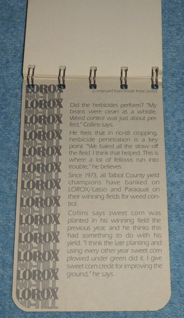 Vintage Dupont Lorox No-Till Soybean Herbicide Pocket Notepad Advertising Unused