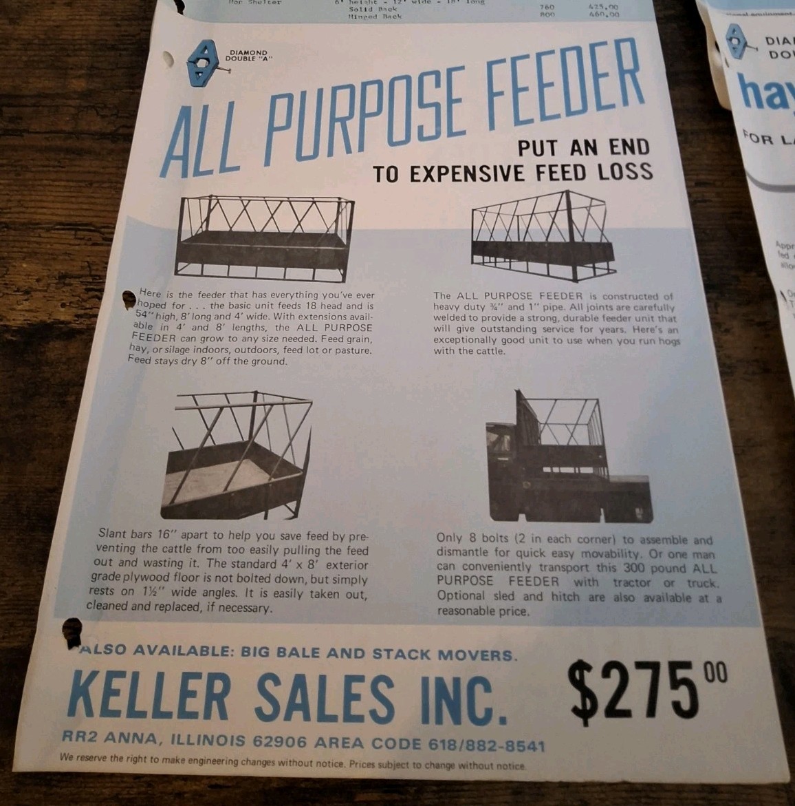 Keller Sales Inc Hay Feeder And Big Bale Hands Brochures With Price List