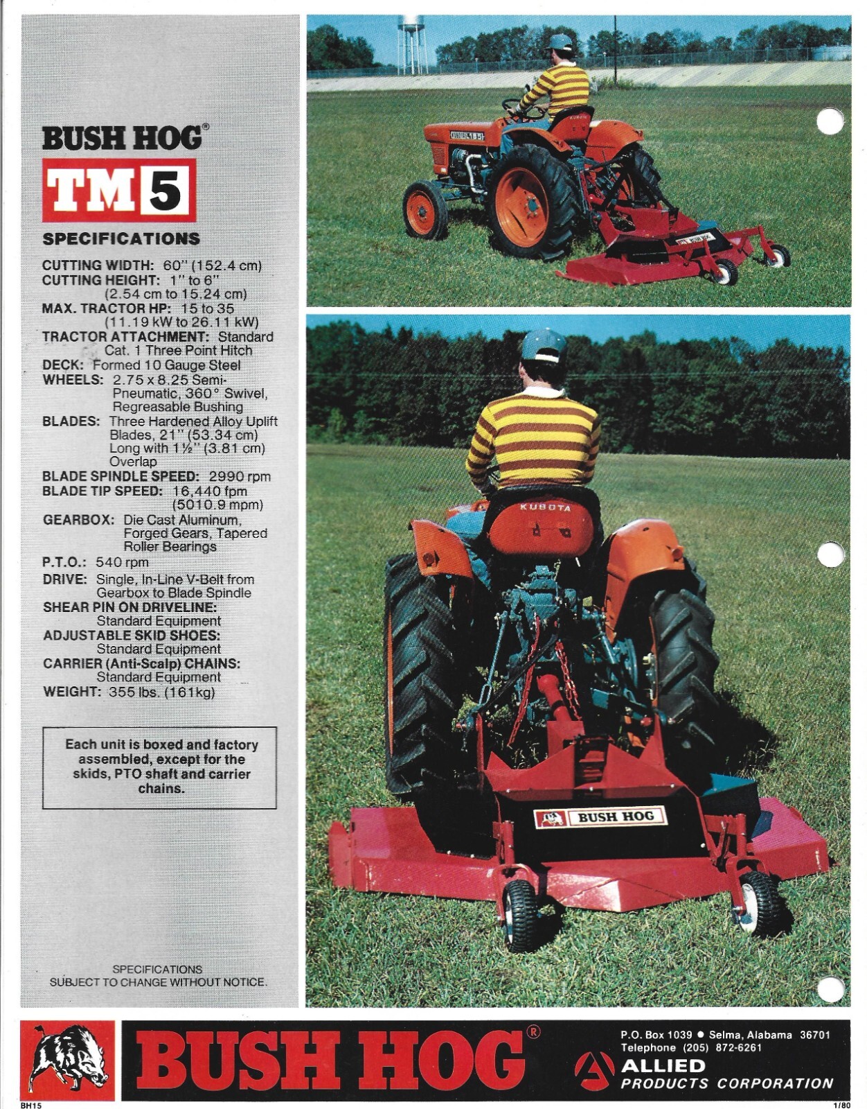 Bush Hog Model TM5 Lawn Care Rotary Cutter Showroom Sales Brochure