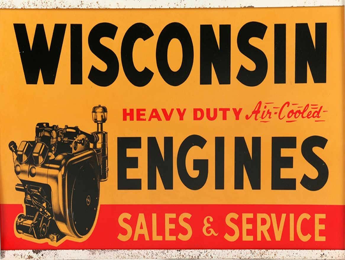 WISCONSIN ENGINES SALES & SERVICE 16&Prime; HEAVY DUTY USA MADE METAL ADVERTISING SIGN