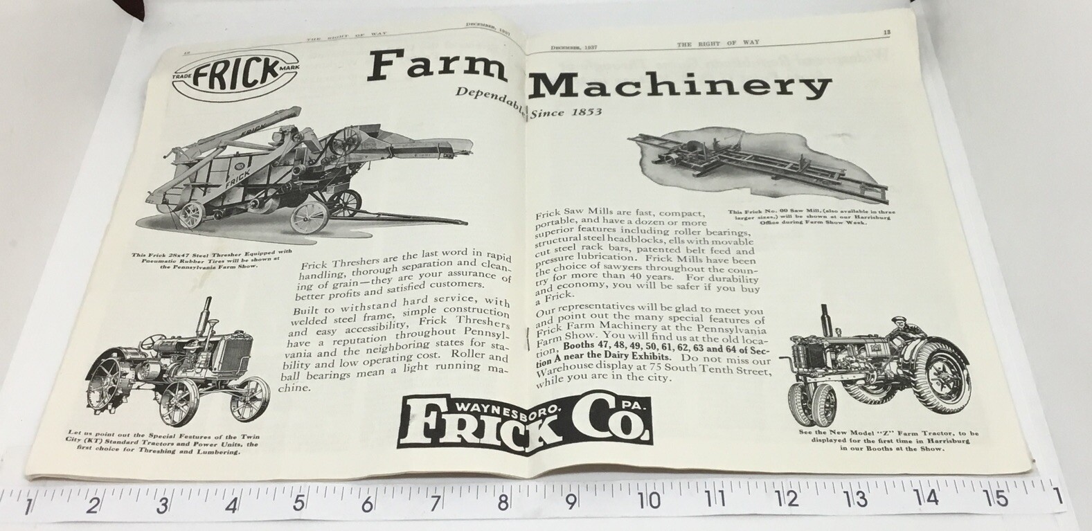 1937 Frick Machinery Co. Sales Brochure Waynesboro PA Threshermen Right of Way