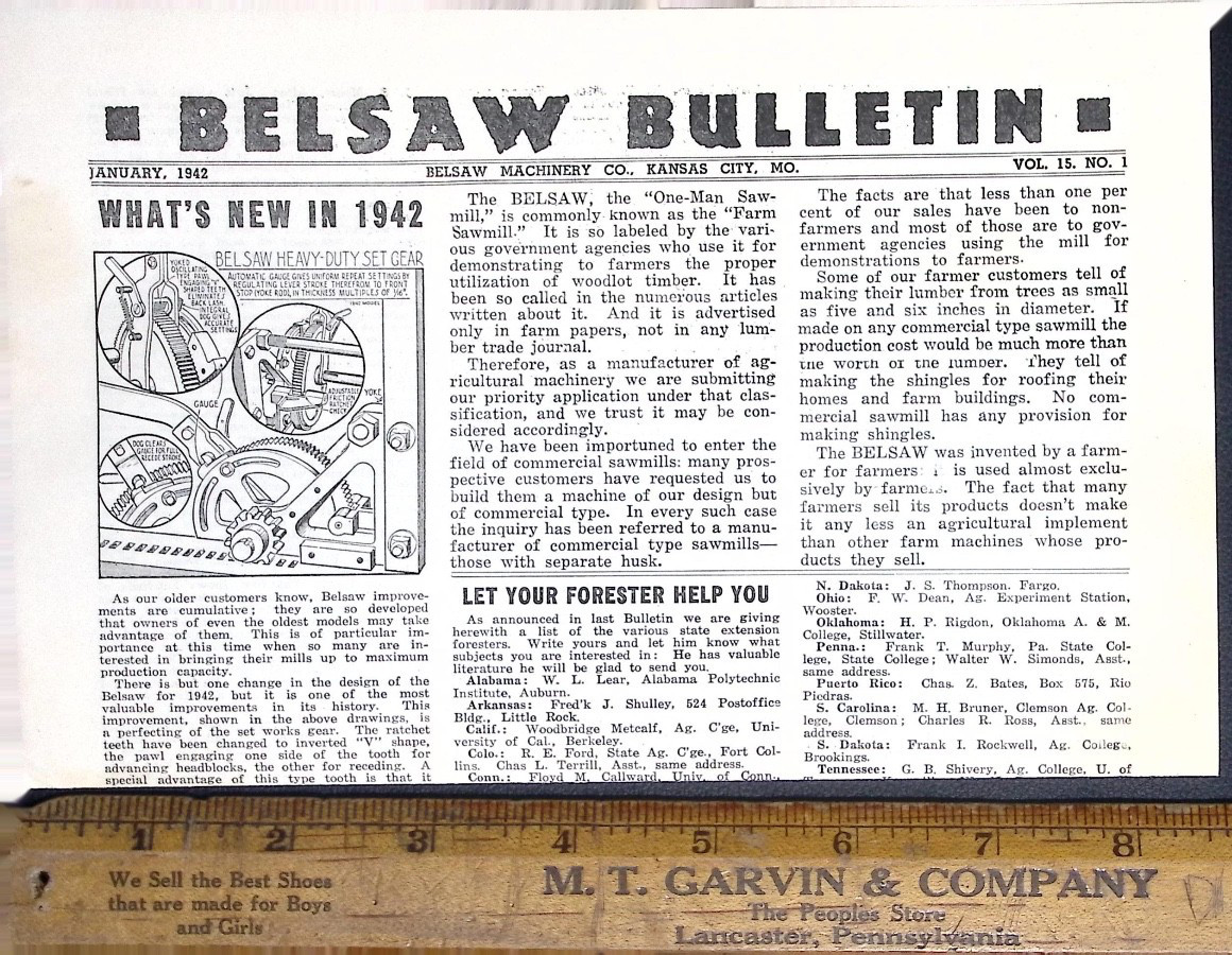 1942 Belsaw Bulletin Farm Sawmill Machinery Newsletter Woodworking Tools