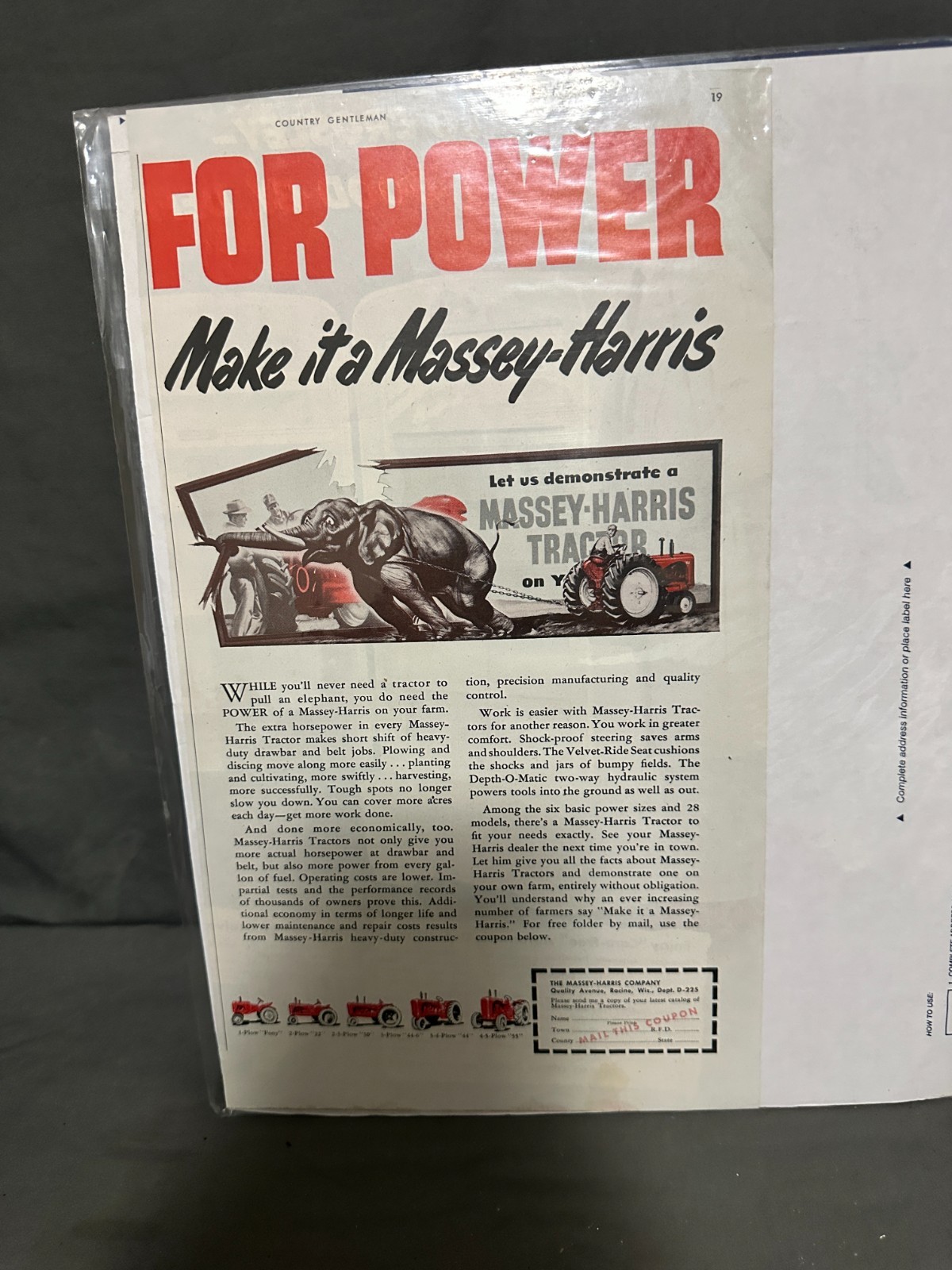Vintage « For Power – Make It a Massey Harris » Tractor Ad