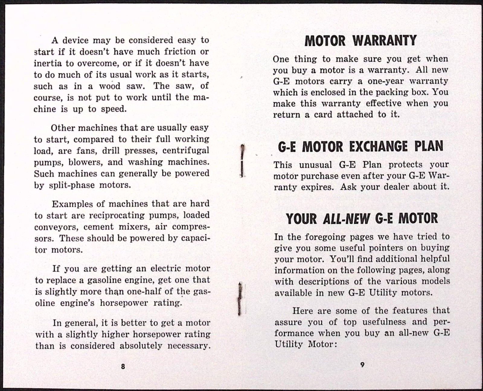 1954 General Electric Hoe to Choose Your Motor Brochure Schenectady NY