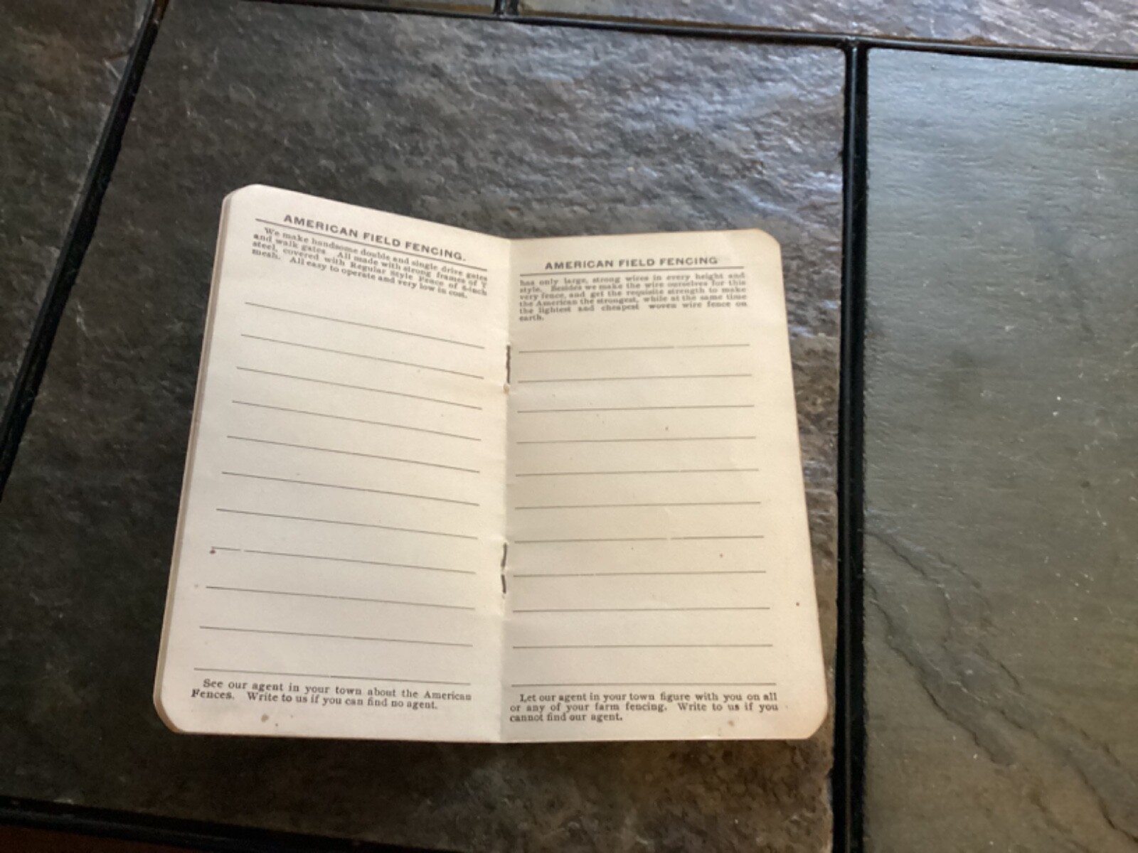 1901 American Field & Hog Fence, American Steel & Wire Co. Memo Book