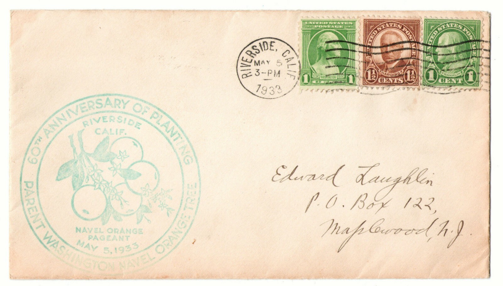 May 5 1933 Commemorative USPS Envelope Parent Navel Tree Riverside California #2