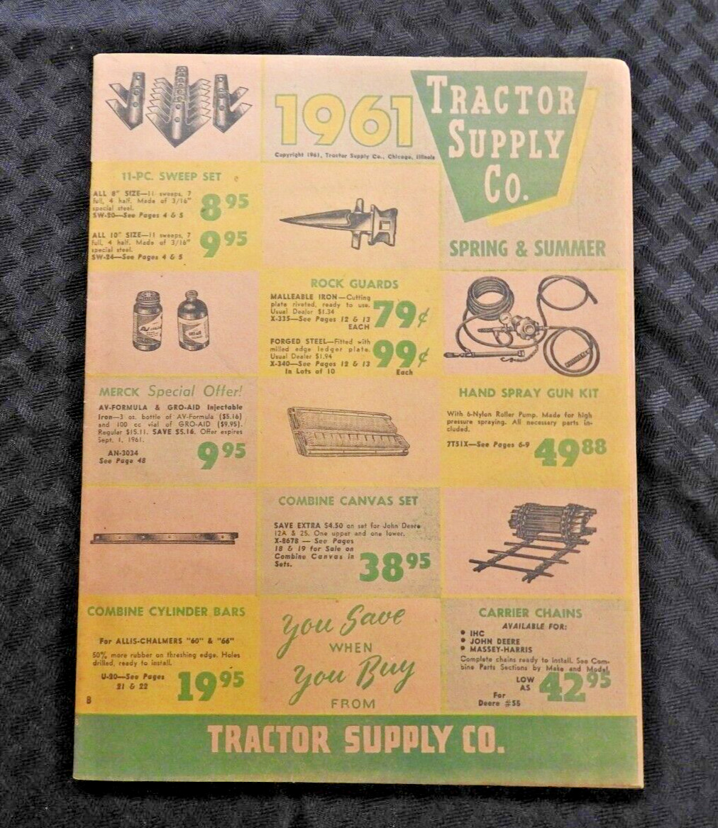 Tractor Supply Company 1961 Parts Catalog Case Ford John Deere MF IH AC Oliver