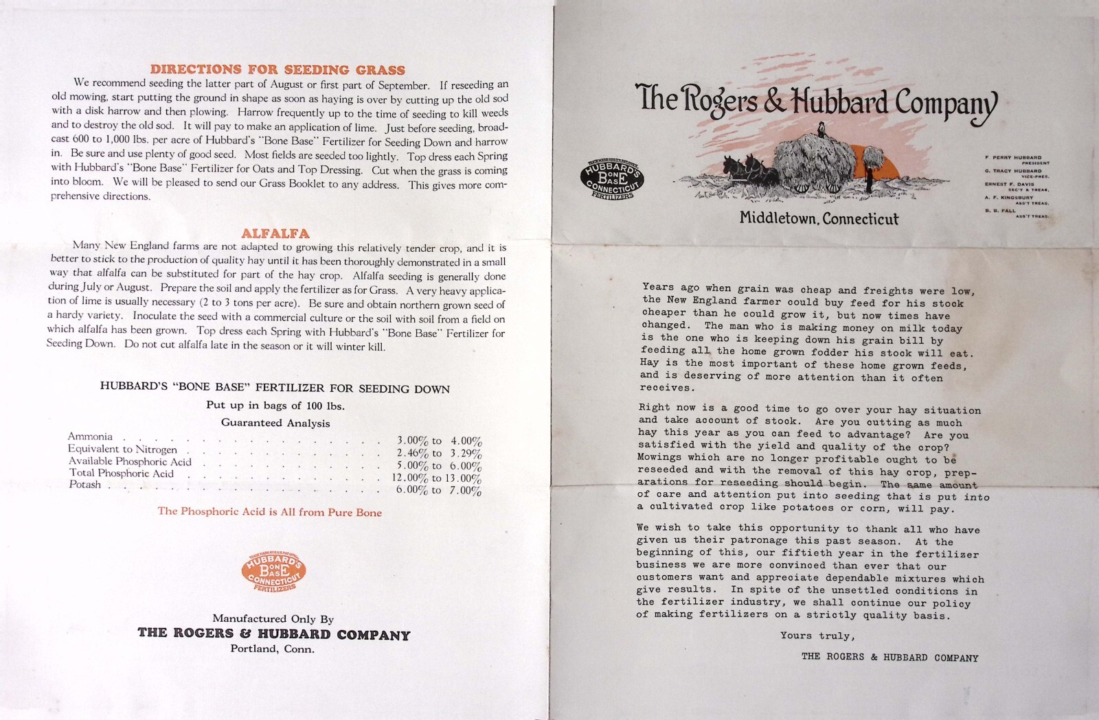 1927 The Rogers & Hubbard Co Bone Base Fertilizer Sales Flyer MIDDLETOWN CT