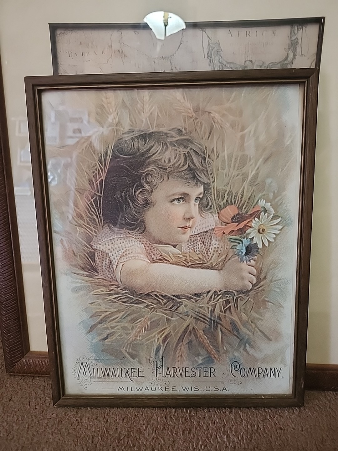 12×15 Framed Antique Ad ~ Milwaukee Harvester ~ Girl with Wheat and Flowers