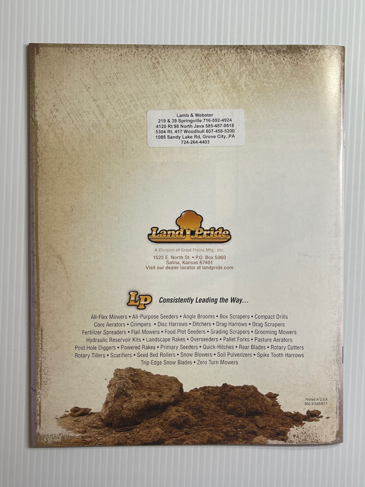 Land Pride Dirt Working Tools Sales Brochure *2011* (Showroom Sales Book)