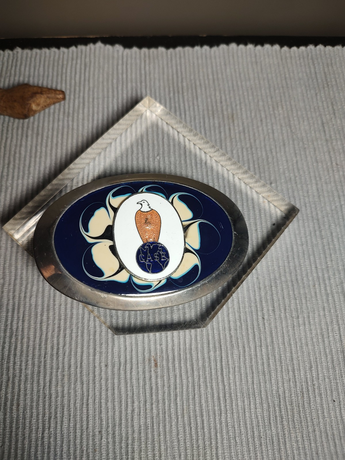 Case Colored Blue & WhiteBelt Buckle with Eagle Silvertone 3.5&Prime;