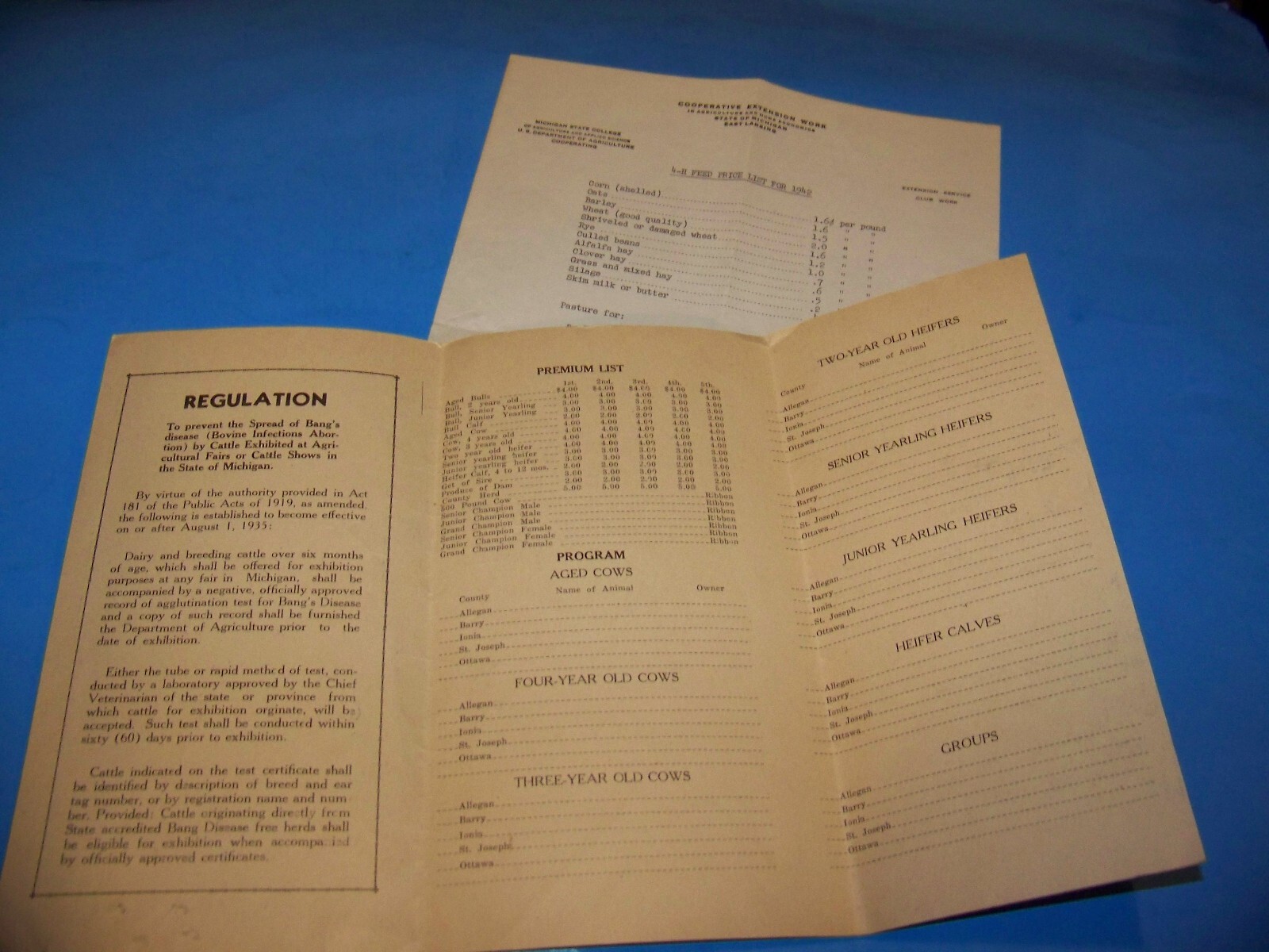 Program Southwestern Michigan Jersey Parish Show Wayland, Mich. 1941 & 4-H List
