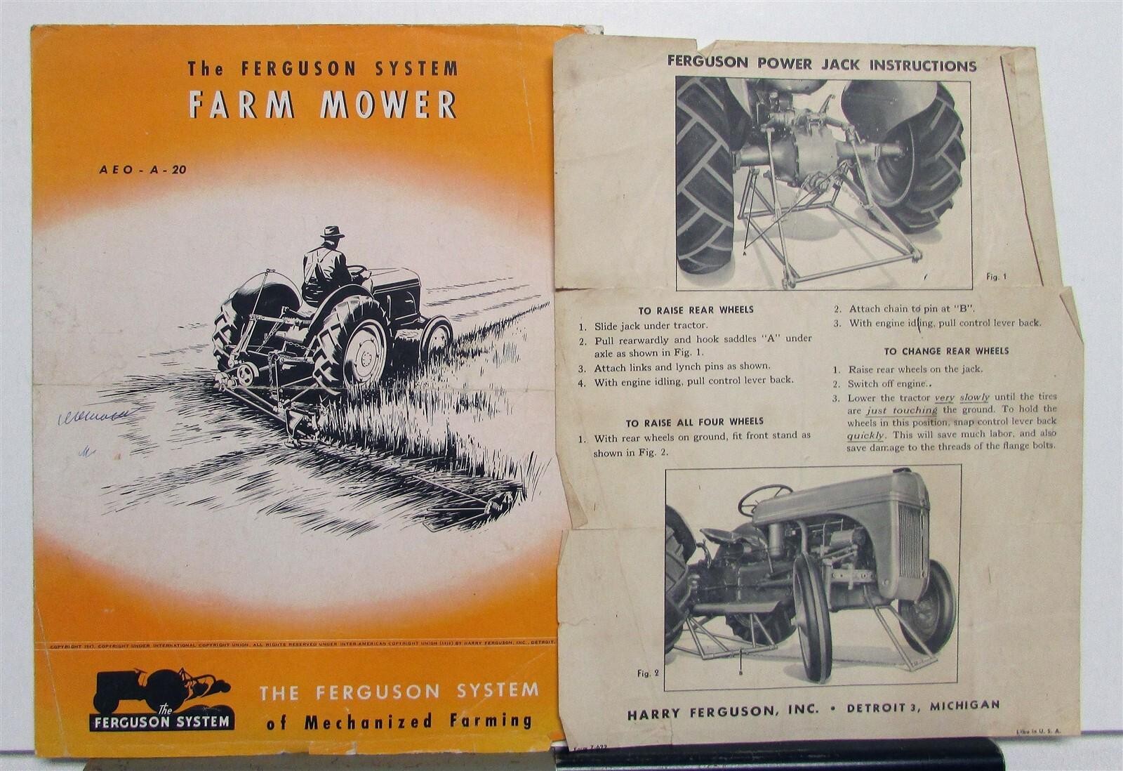 1947 Ferguson AEO A 20 Farm Mower Specifications Agriculture Sales Brochure