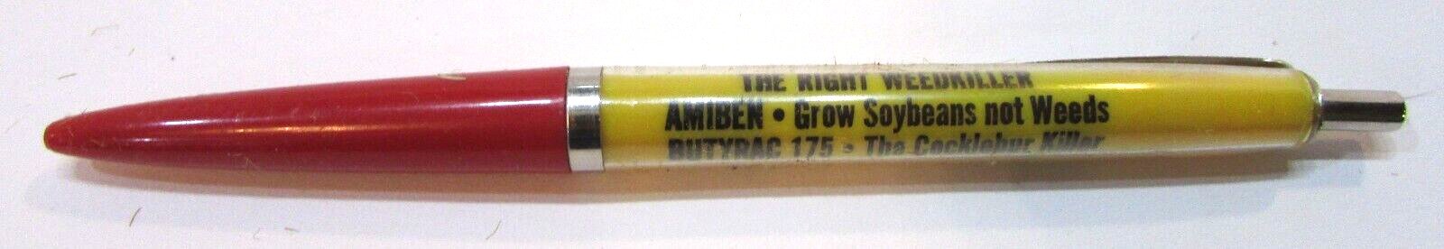 Old 1960&rsquo;s Amchem Weed Chemical Vintage Red Yellow Plastic Click Ballpoint Pen