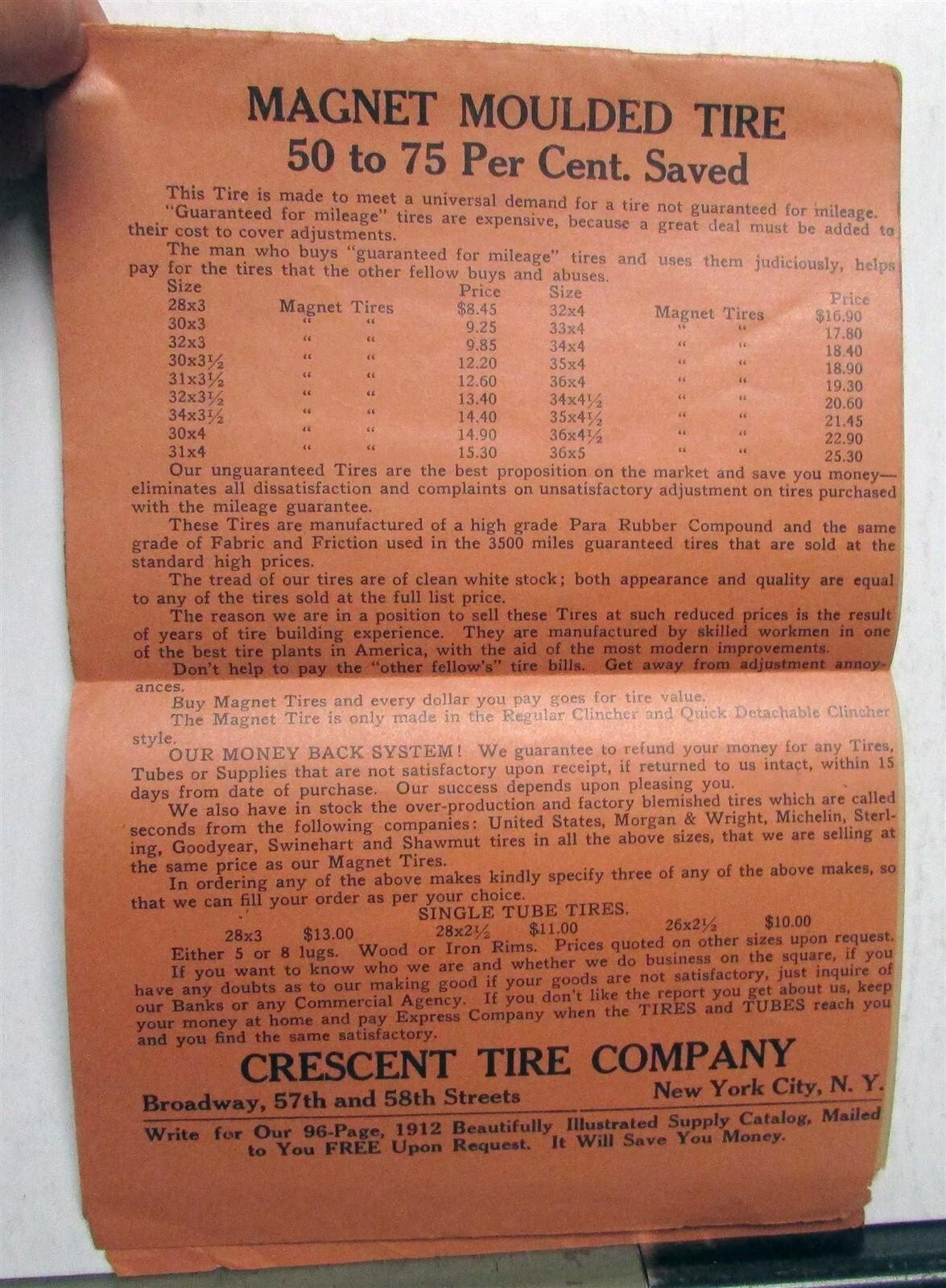 1912 Crescent Tire & Supplies Tires & Tubes Pricing Features Sales Mailer
