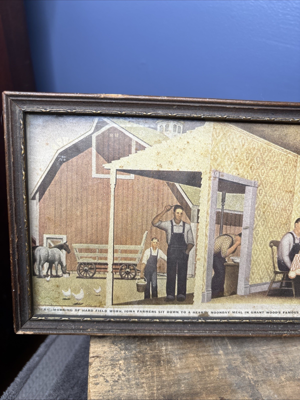 1930s Dinner For Threshers Farming Homestead Print Sign Grant Wood Glass Framed