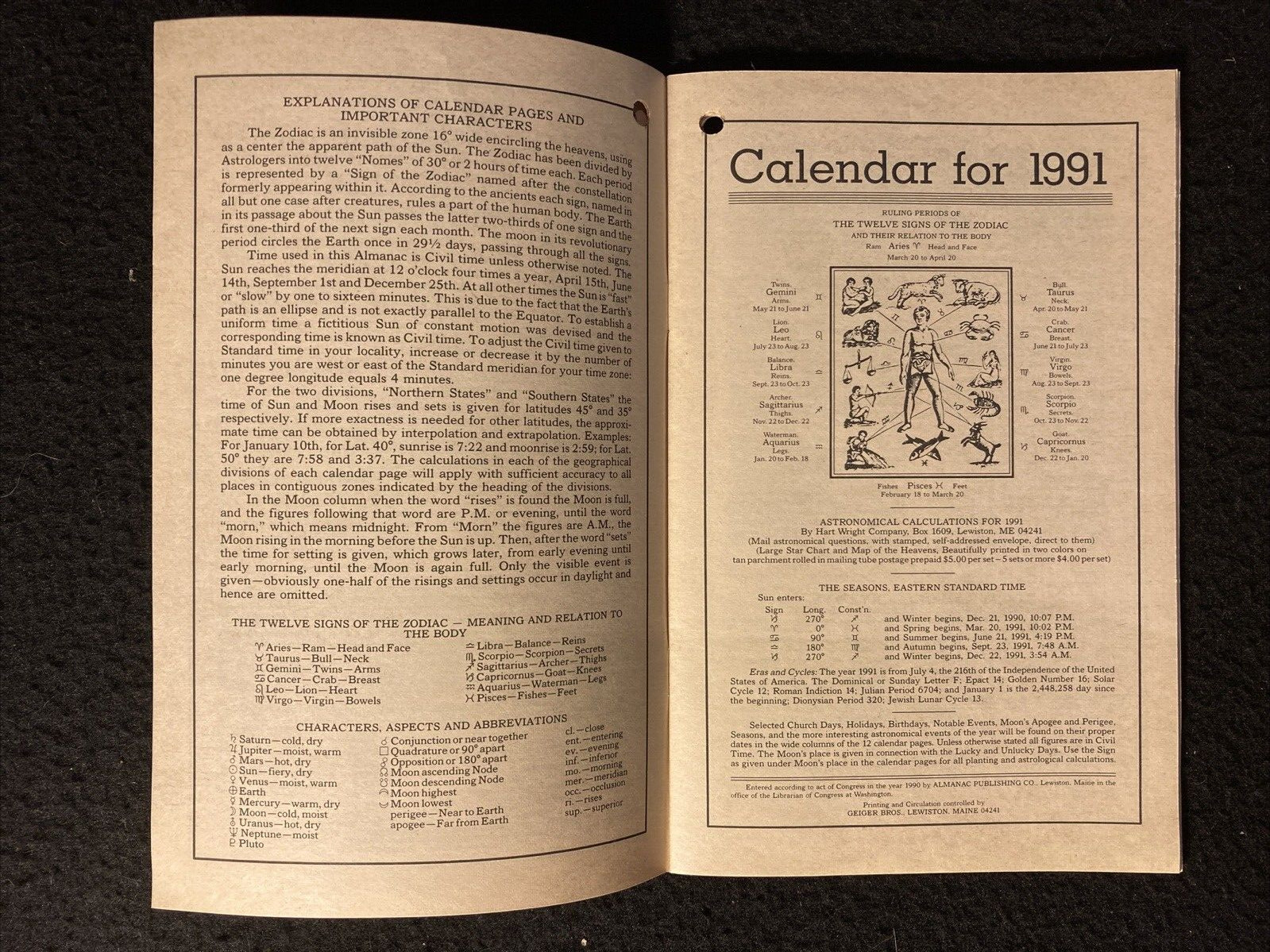1991 Farmers Almanac from IGA Stores Vol 174 Planting Calendar Agricultural Plan