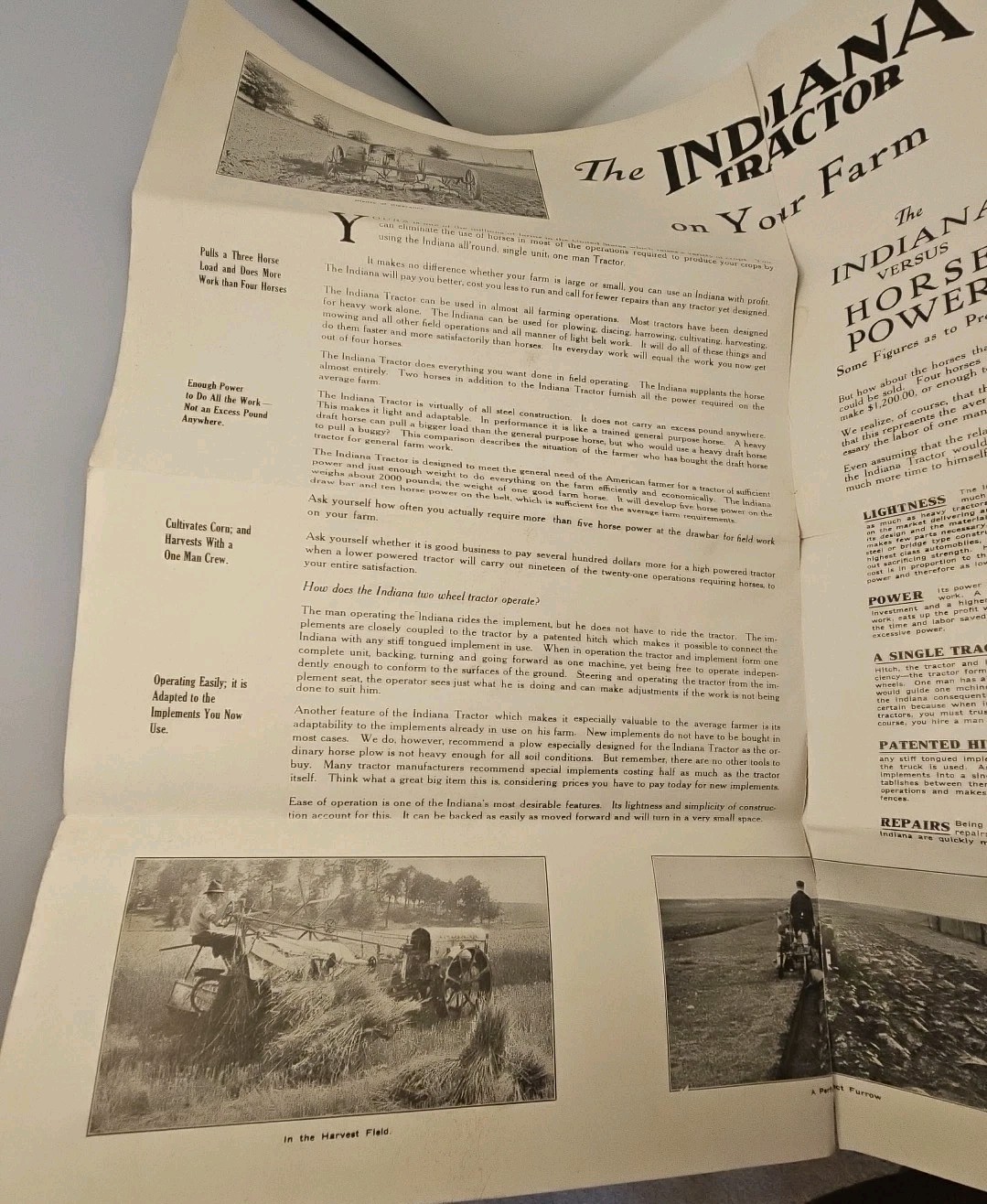 indiana tractor brochure and letter gas engine farm hit miss etc