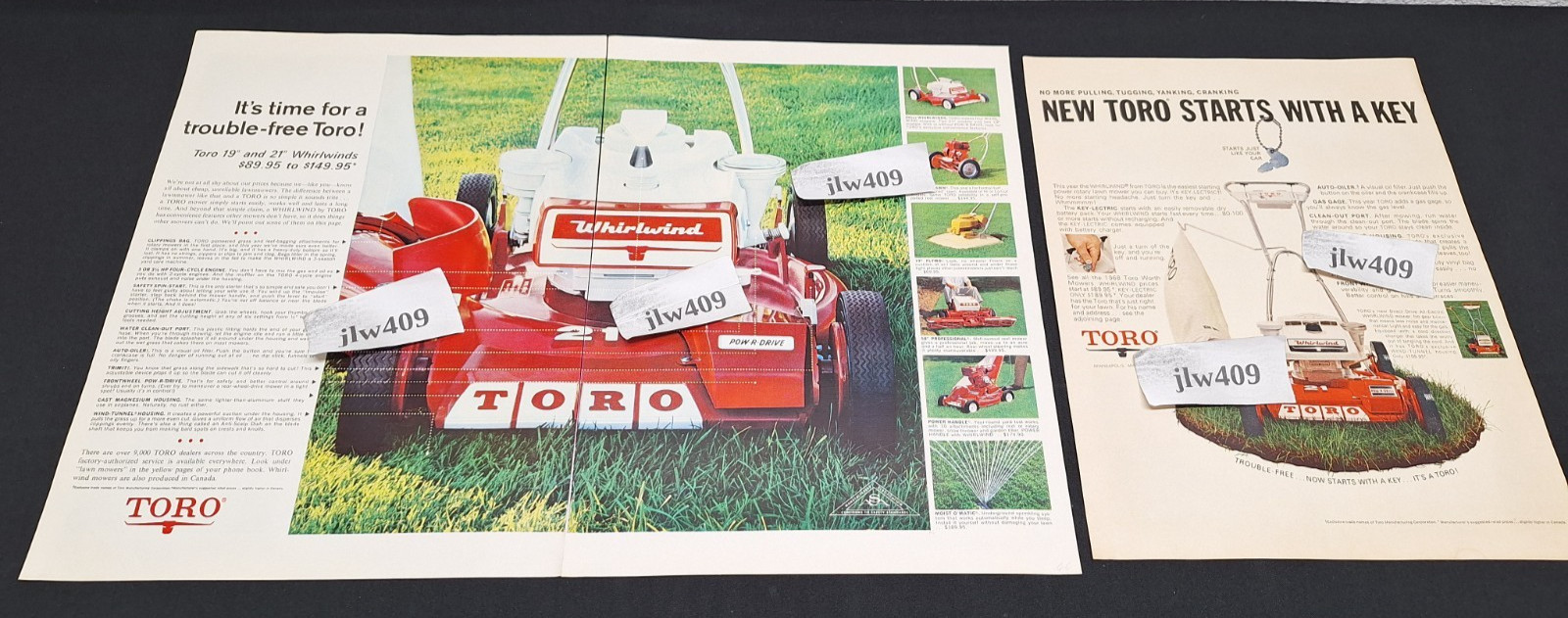 1966 1968 TORO LAWN MOWER Original Print Ads Magazine
